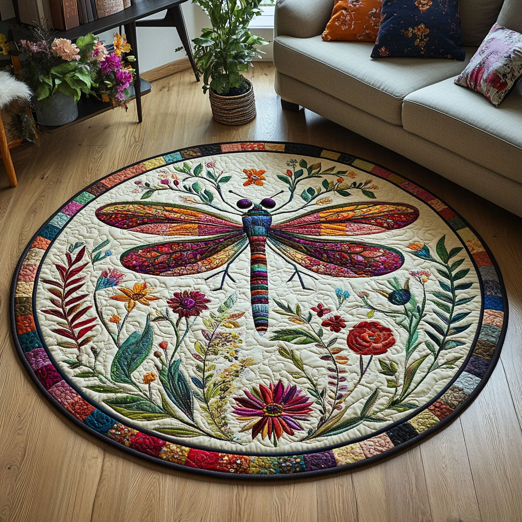 Garden Breeze Quilted Round Mat Christmas Entryway Decor Dragonfly Gift Items