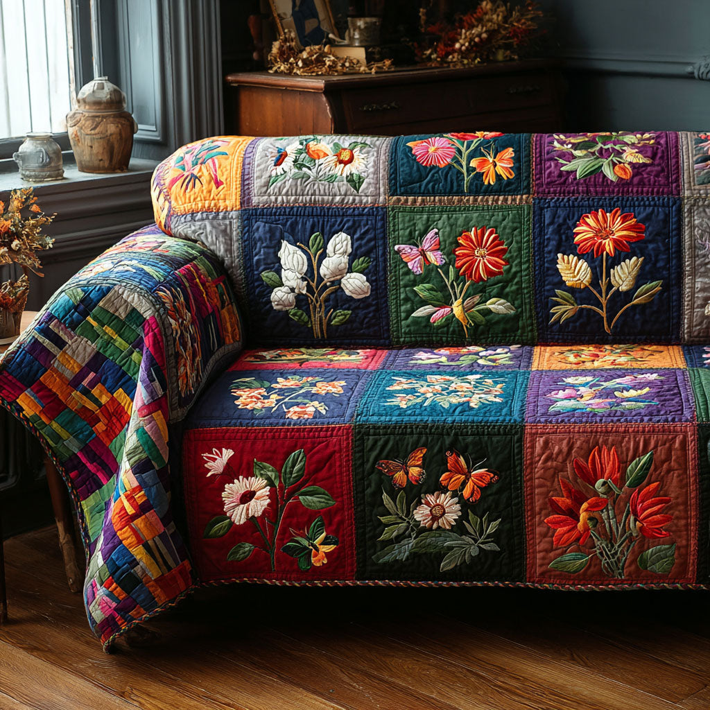 Garden Charm Quilted Sofa Cover Large Couch Cover Special Birthday Gifts For Mom