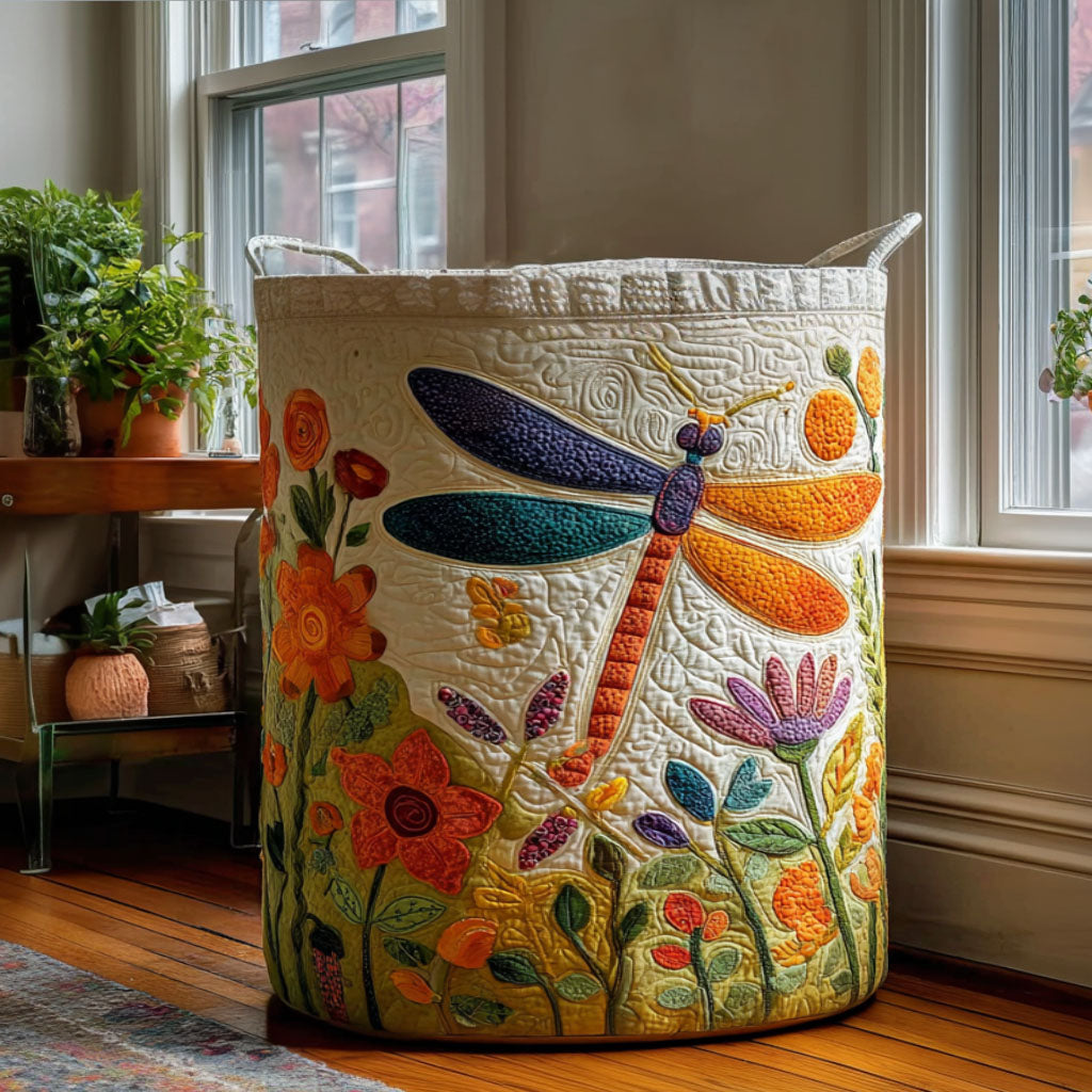 Garden Dragonfly Quilted Laundry Basket Colorful Dragonfly Hamper Fabric Gift For Mom