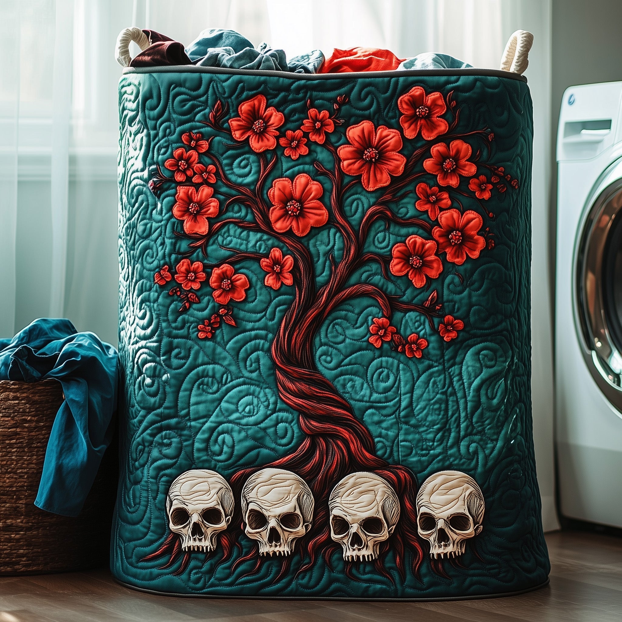 Garden Of Soul Quilted Laundry Basket Scary Haunted Skull Gift For Enthusiasts