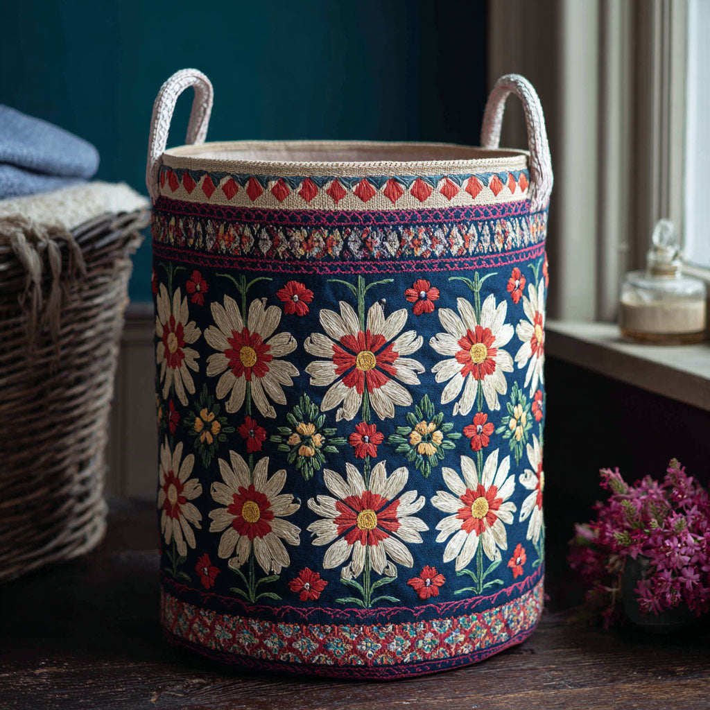 Garden Path Quilted Laundry Basket Floral Daisy Clothes Hamper New Home Gift