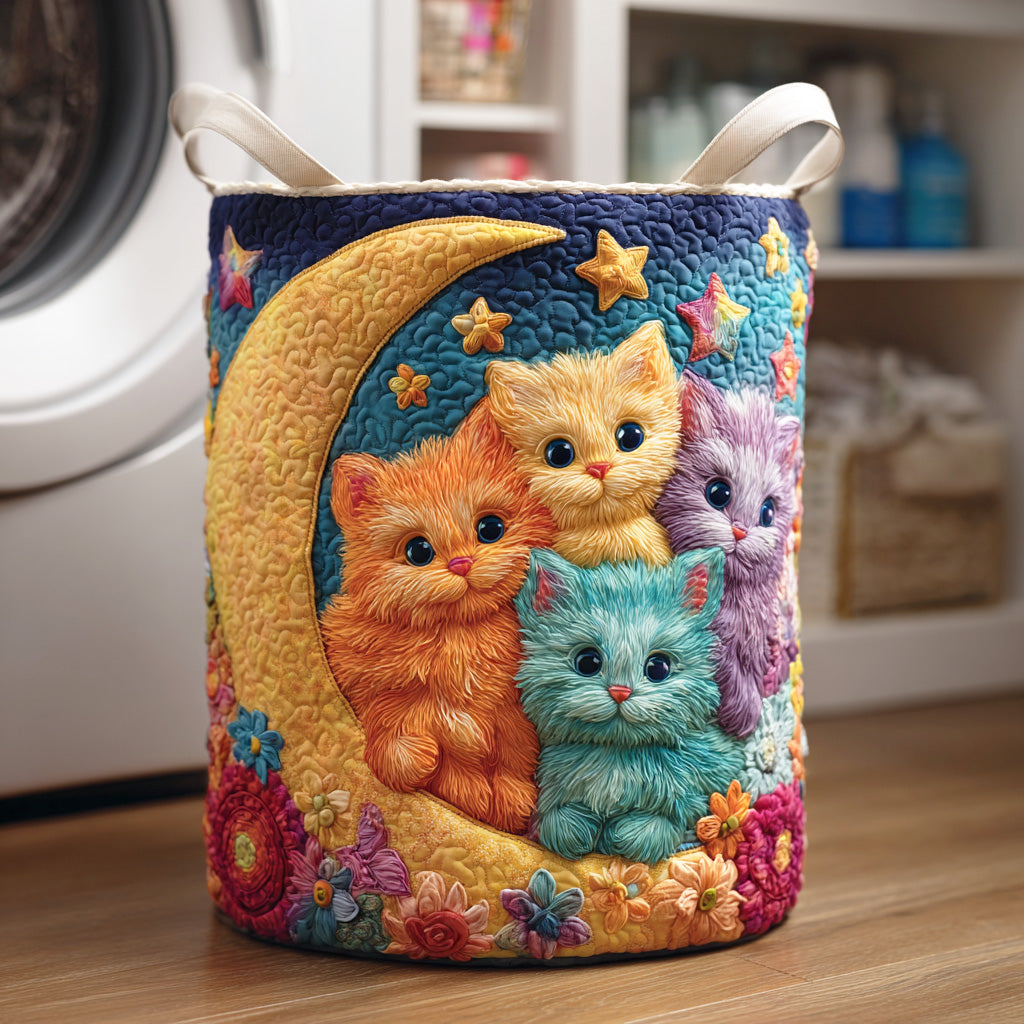 Garden Whiskers Quilted Laundry Basket Practical Home Storage Gift with Quilted Design