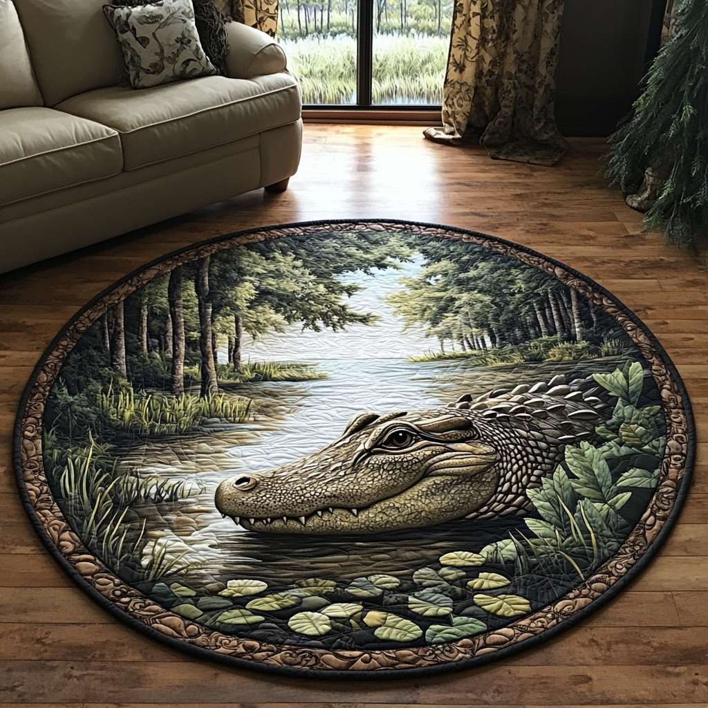 Gator Tracks Quilted Round Mat Christmas Entry Way Decor Gifts For Alligator Lovers