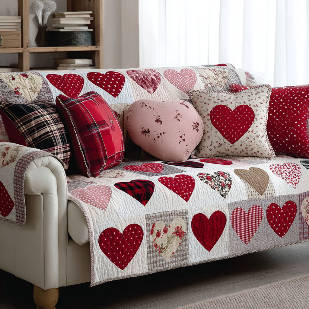 Gentle Hearts Quilted Sofa Cover Living Room Sofa Covers Christmas Gifts For Young Couples
