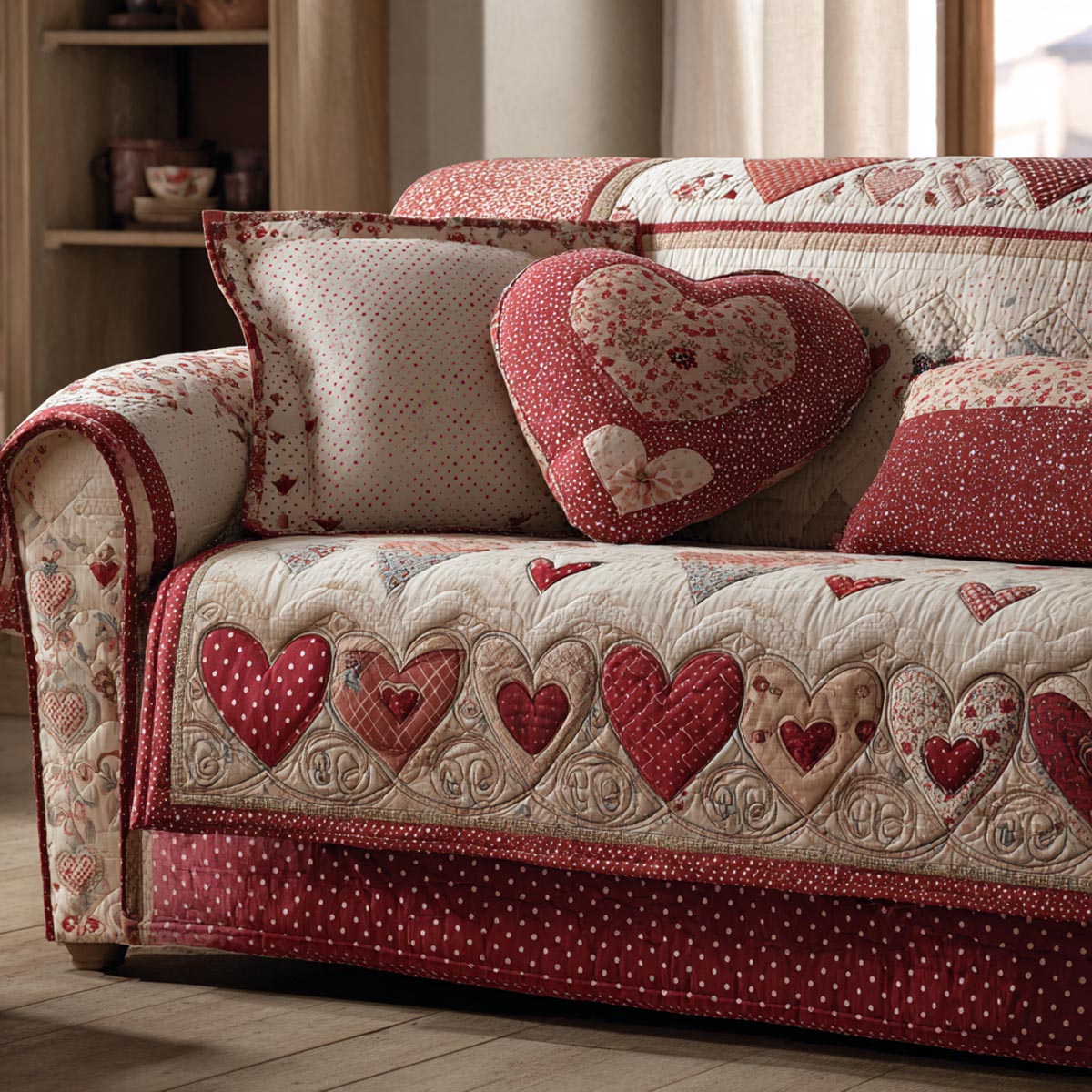 Gentle Hearts Quilted Sofa Cover Sofa Protector Cover Valentine Day Giving Ideas For Families