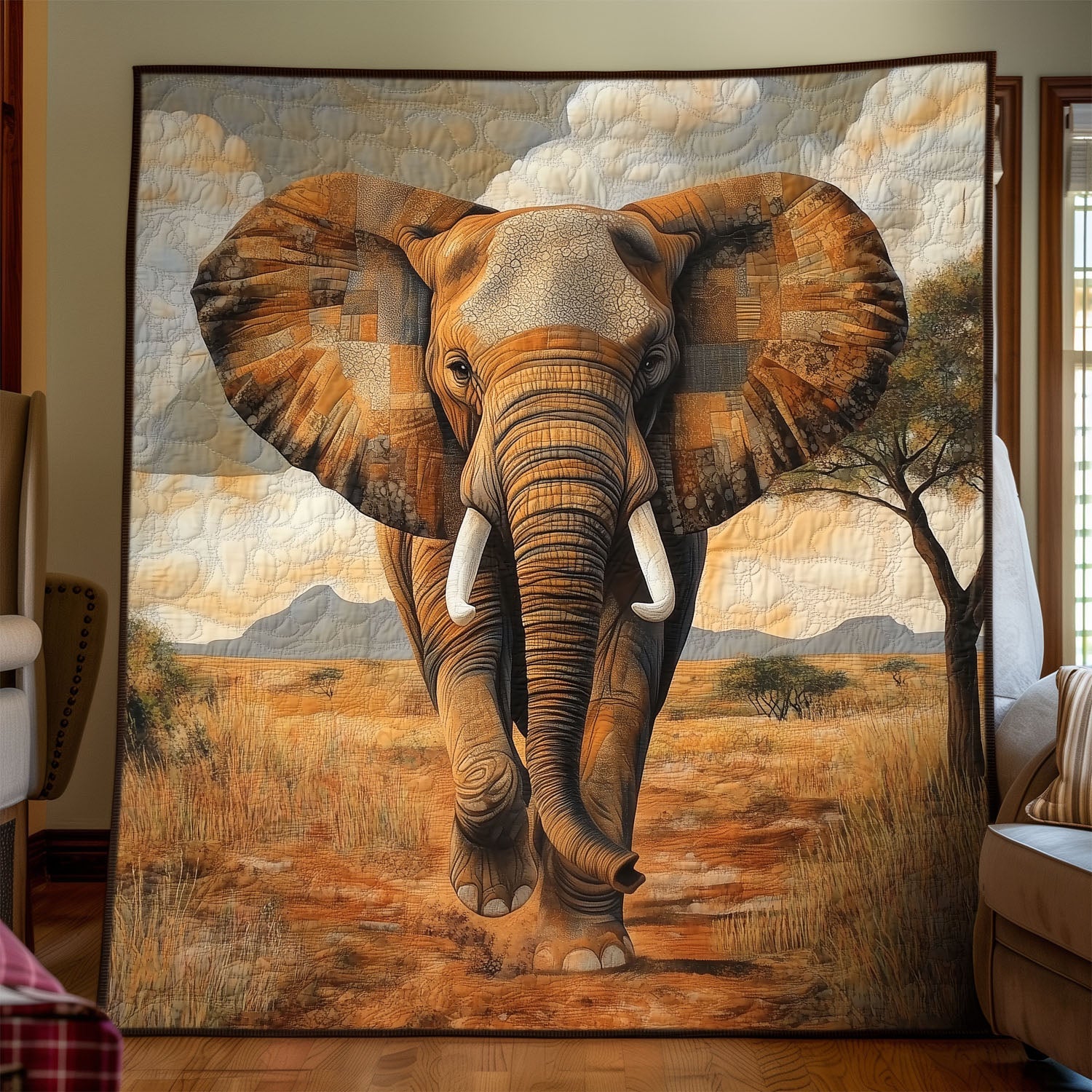 Gentle Tusker Quilted Blanket Best Bedspread Set Best Elephant Presents Birthday