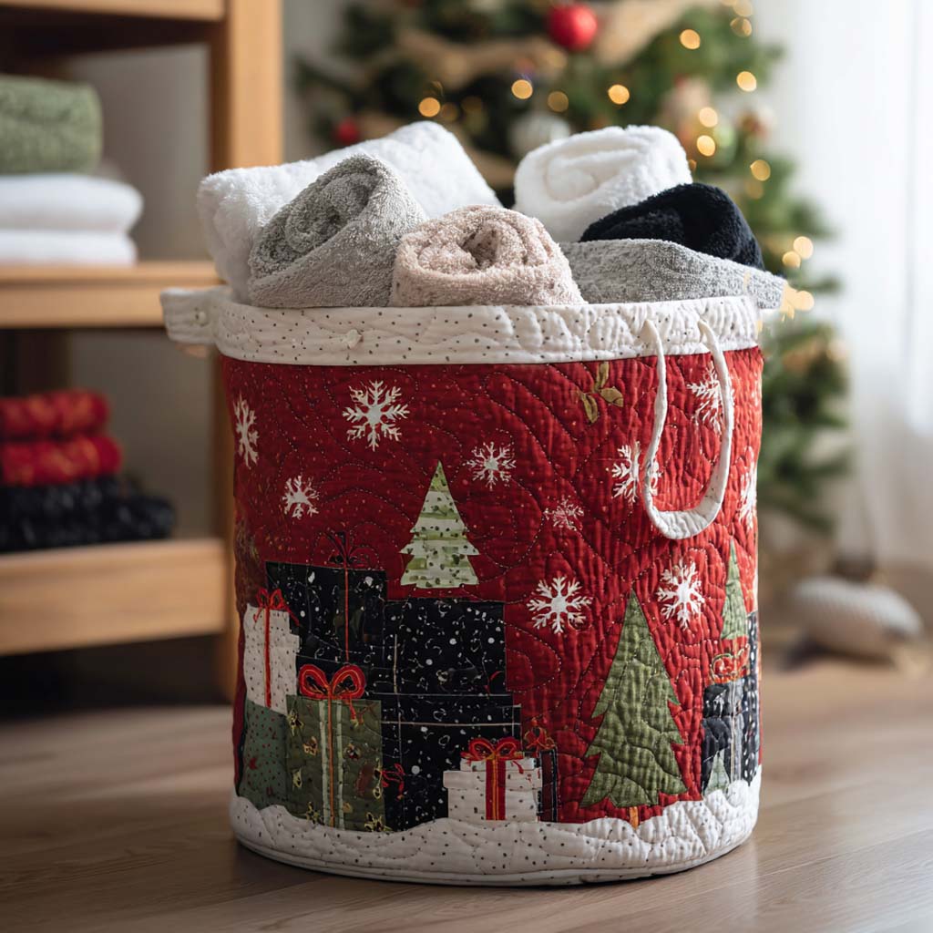 Gifting Season Quilted Laundry Basket Decorative Quilted Laundry Basket for Neat Spaces