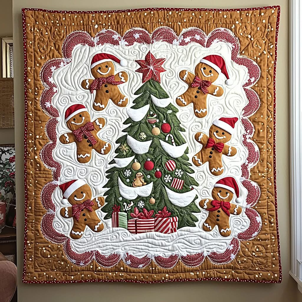 Gingerbread Family Christmas Quilt Blanket Cute Winter Holiday Blanket Xmas Gifts Ideas
