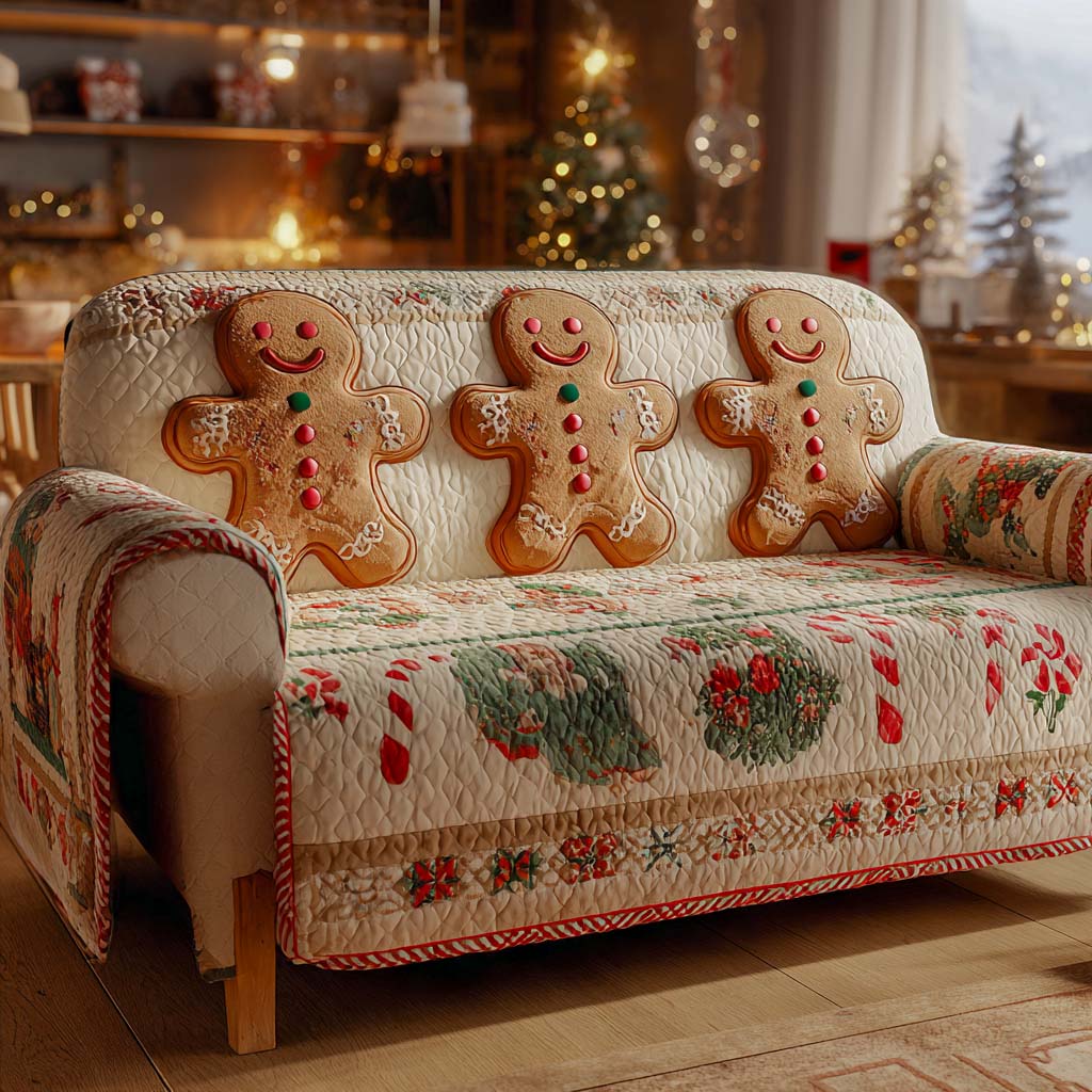 Gingerbread Village Cheer Quilted Sofa Cover Christmas Family Room Decor Great Family Gifts