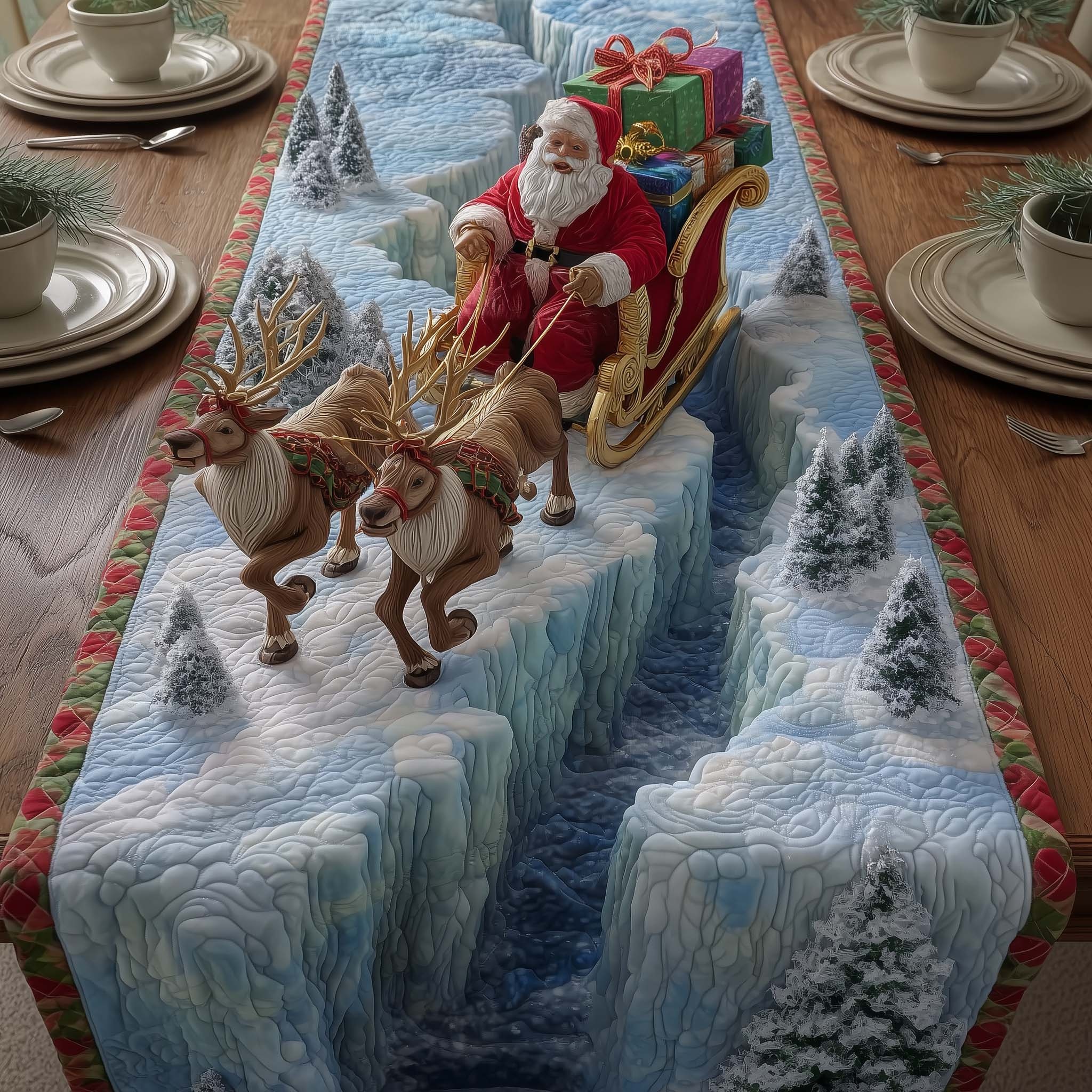 Glacier Rift Quilted Table Runner Rustic Kitchen Dining Decor Gift For Cozy Family Home