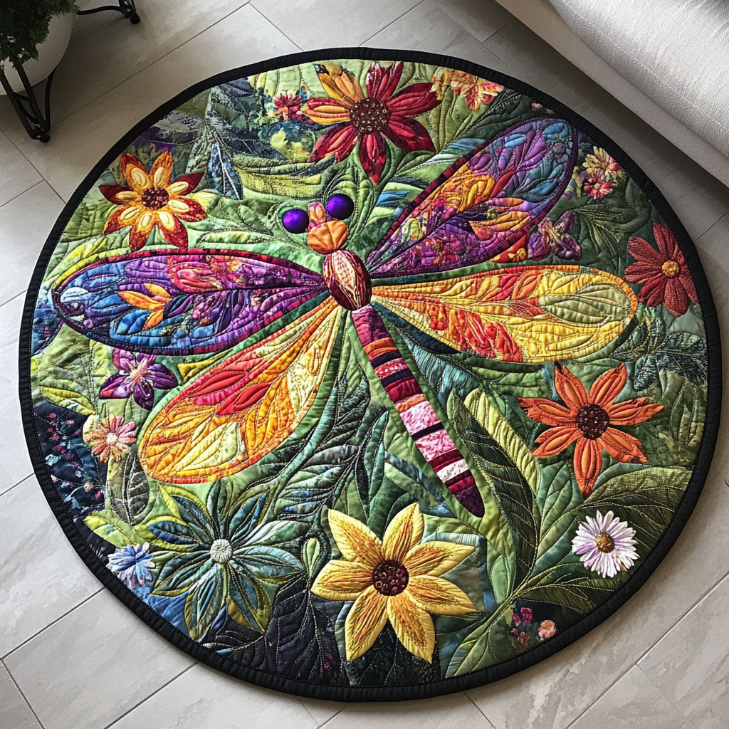 Glide in Harmony Quilted Round Mat Home Front Door Design Unique Dragonfly Gifts