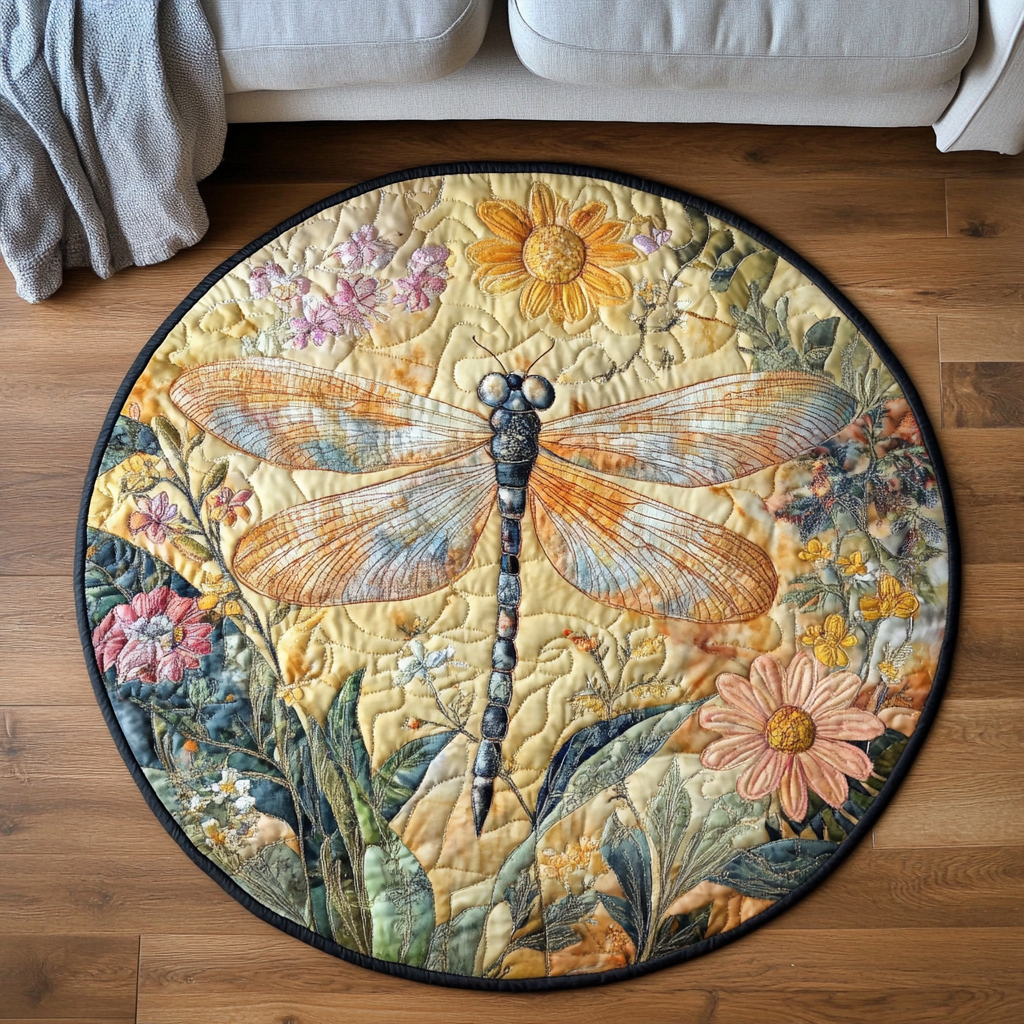 Gliding Jewel Quilted Round Mat Outdoor Entryway Decor Dragonfly Gift Ideas