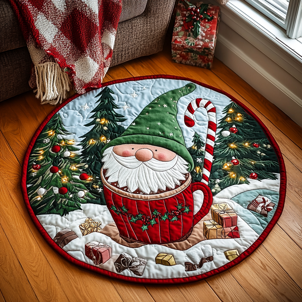 Gnome for the Quilted Round Mat Front Door Decor Christmas Tree Decorated With Gnomes