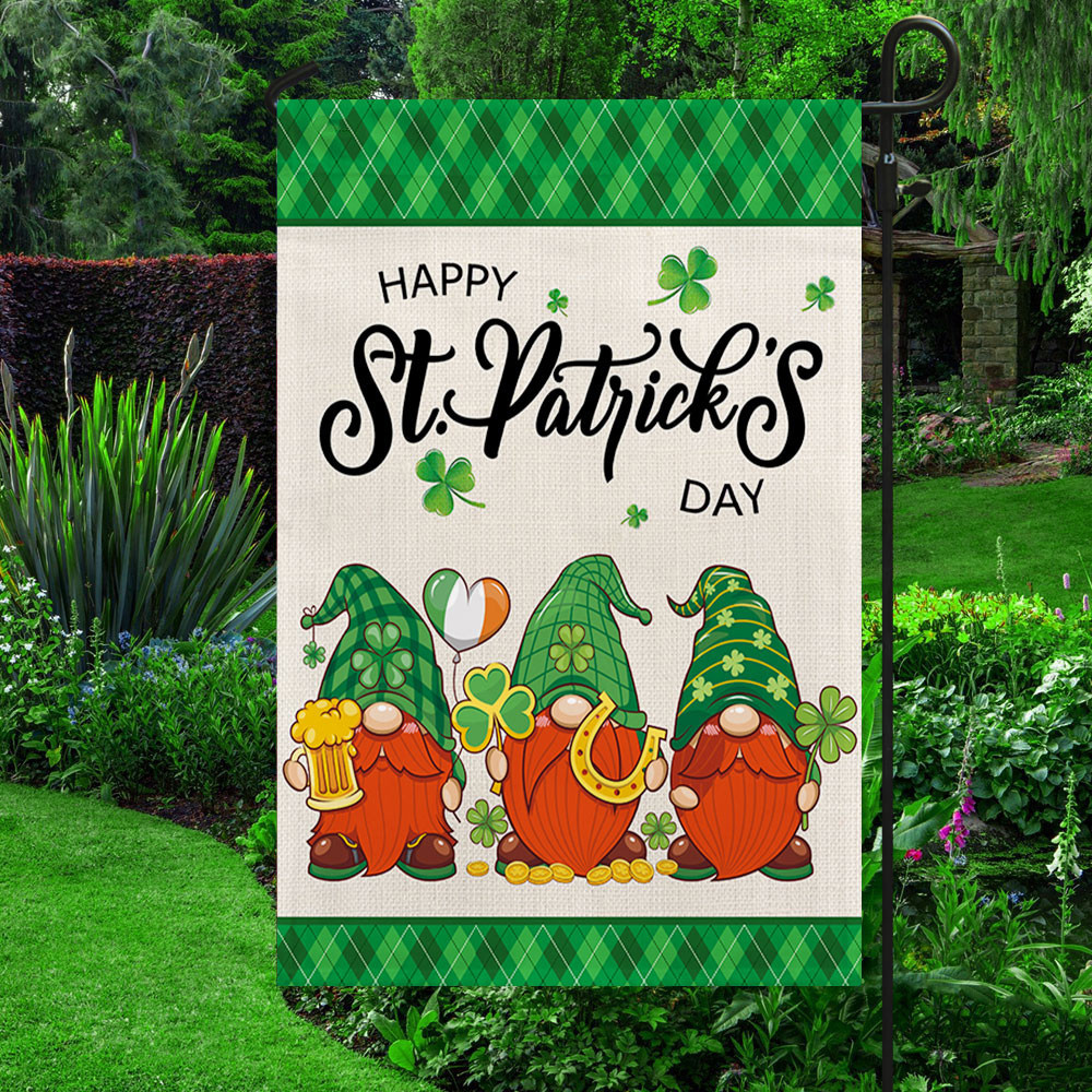 Gnome Happy St. Patrick's Day Flag Shamrock With Irish Flag Decorative