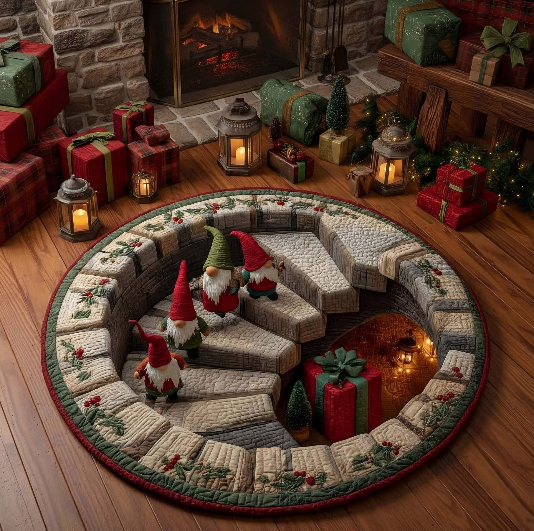 Gnome Stairs Christmas Round Mat Circle Carpet Rug Decorations Xmas Gifts For Family