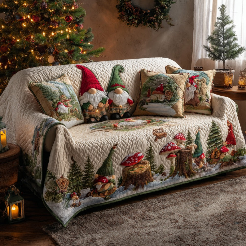 Gnome Sweet Home Quilted Sofa Cover Living Room Winter Decor Gifts For Gnome Lovers
