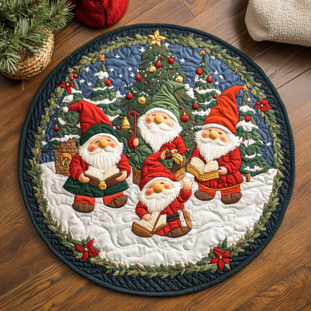 Gnome Winter Magic Quilted Round Mat Entryway Ideas Gifts For Gnome Lovers