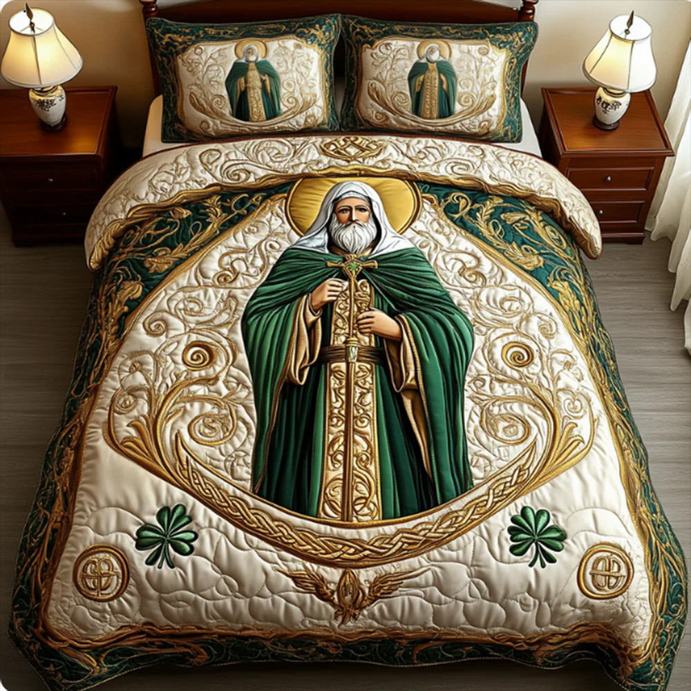God Blessing For Everyone Saint Patrick Day Quilt Bedding Set Best Gift For Irish