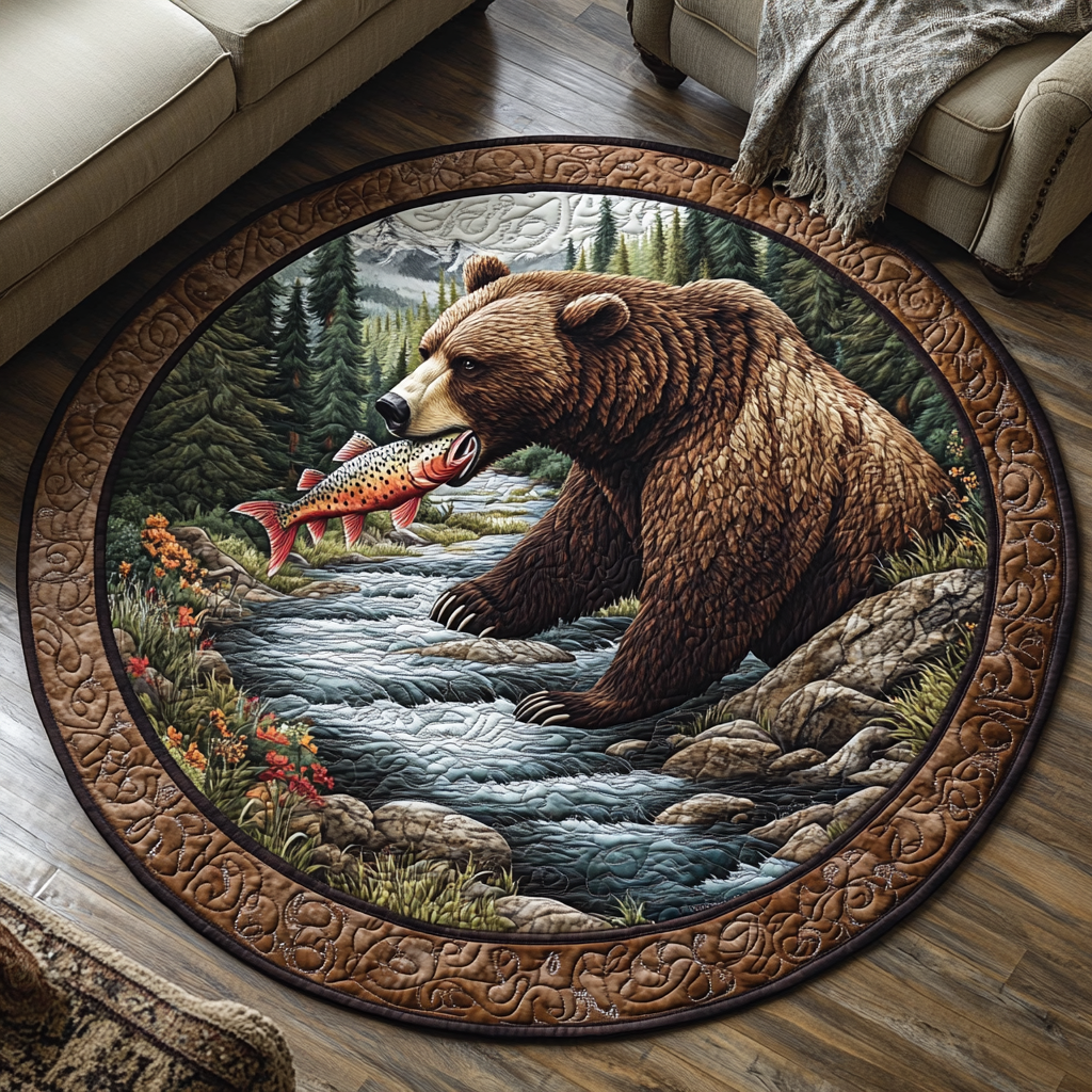 Golden Bear Quilted Round Mat Entryway Christmas Decor Ideas Unique Gifts For Bear Lovers