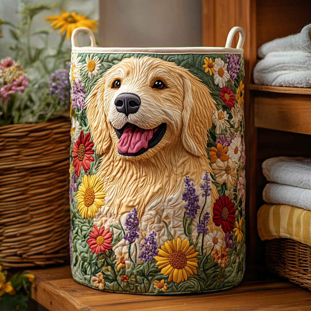 Golden Bloom Quilted Laundry Basket Perfect Housewarming Gift with Quilted Laundry Basket