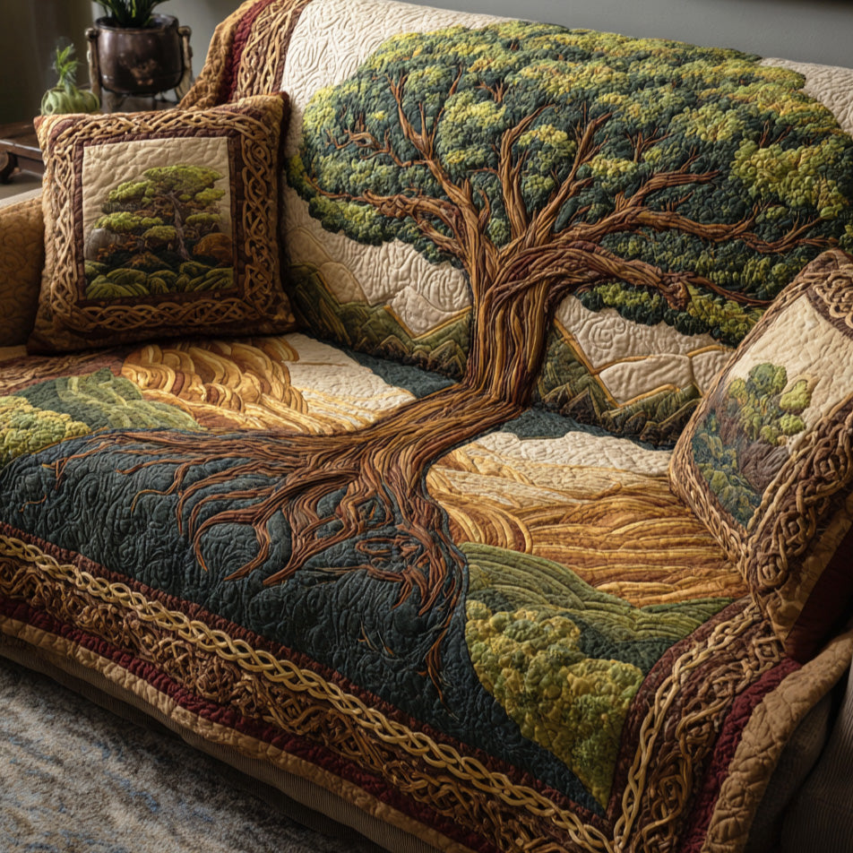 Golden Branch Quilted Sofa Cover Sofa Protector Cover Tree Of Life Christmas Gifts