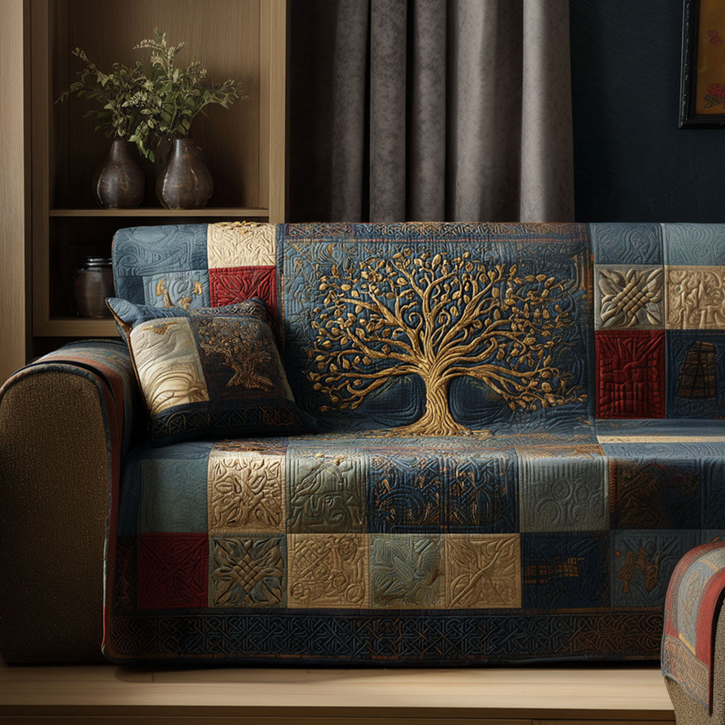 Golden Branches Quilted Sofa Cover Living Rooms Ideas Tree Of Life Gifts For Grangarents