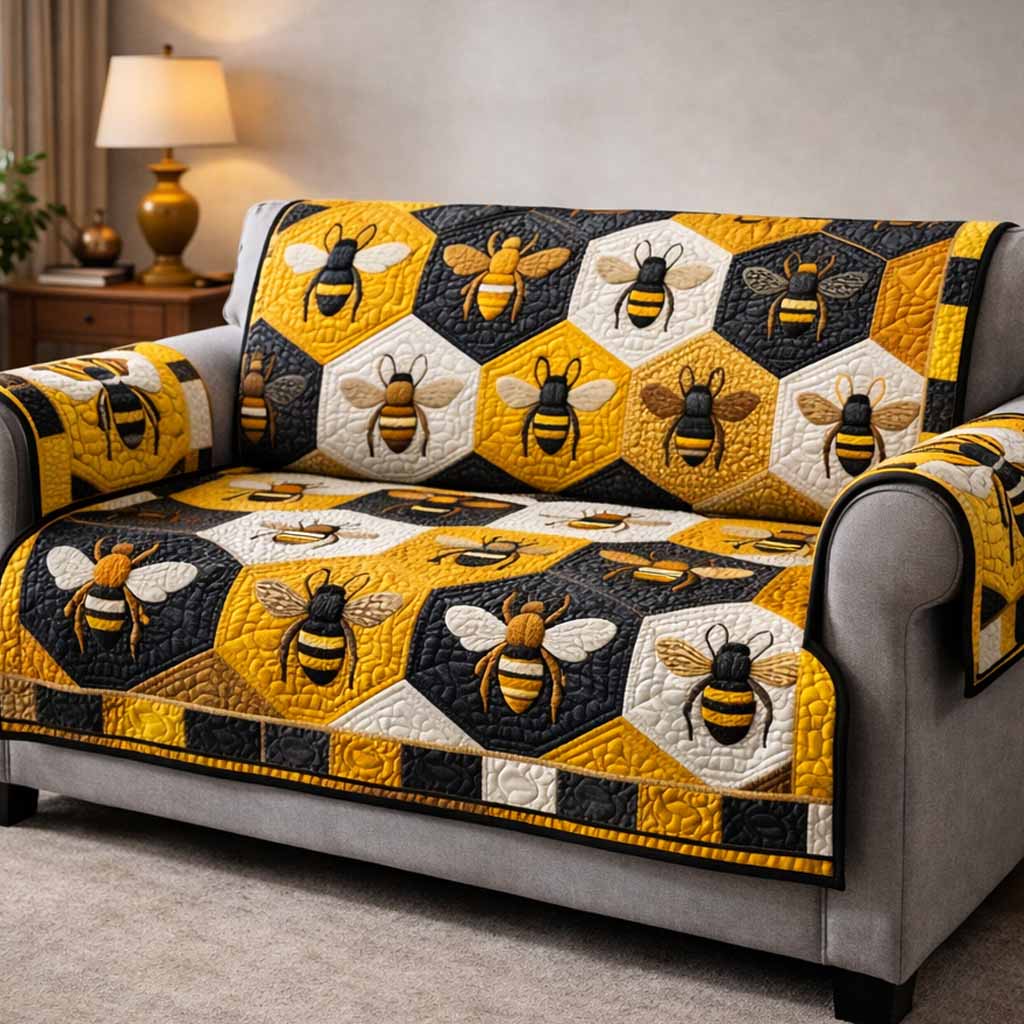 Golden Buzz Quilted Sofa Cover Sofa Cover Set Bee Birthday Gifts