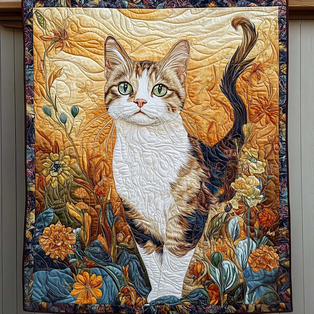 Golden Cat Quilted Blanket Bedsheet Comforter Set Presents For Cat Owners