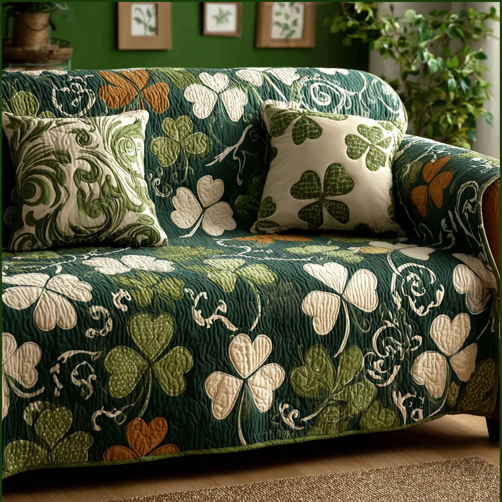 Golden Clover Quilted Sofa Cover Couch Cover St Patricks Day Gifts For Teachers