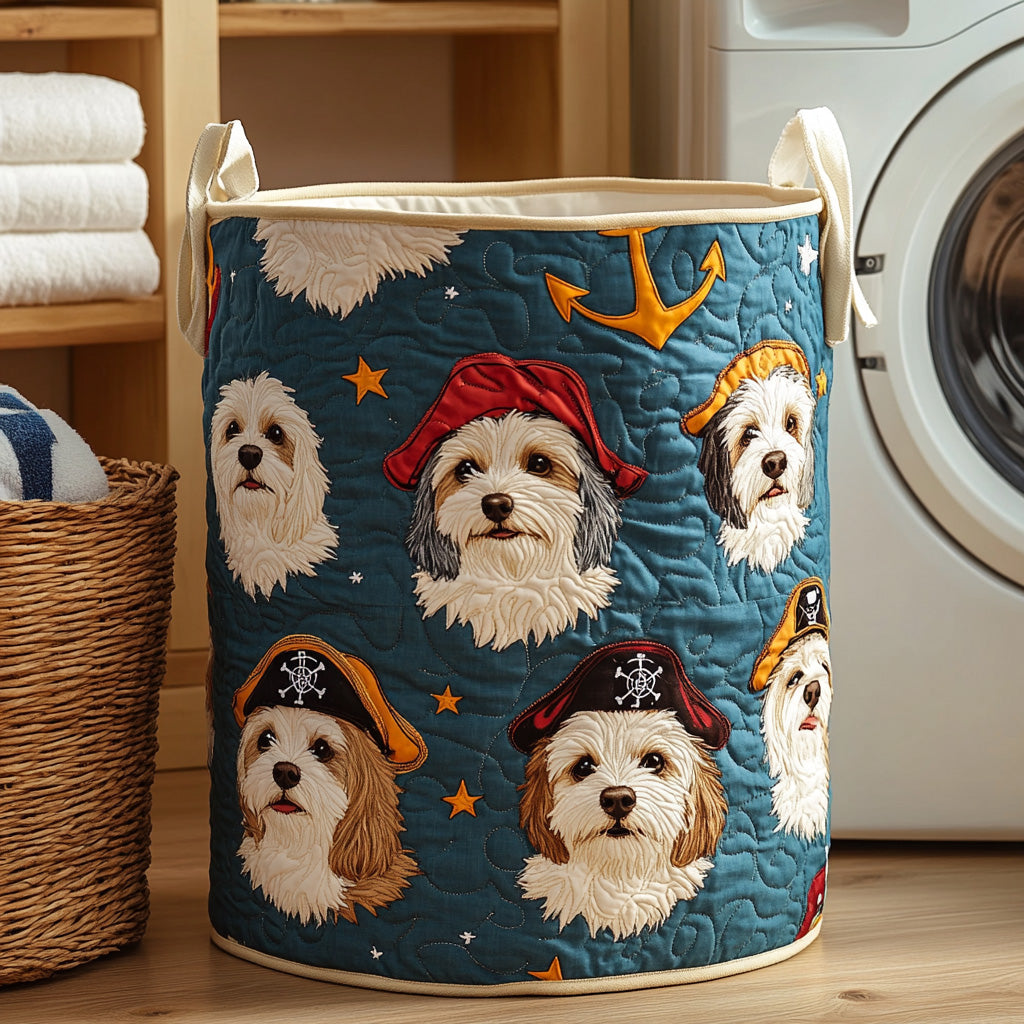 Golden Compass Pup Quilted Laundry Basket Pirate Dog Hamper Fabric Gift For Friends