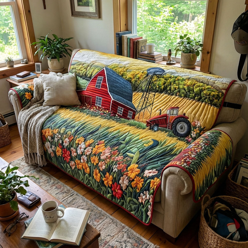 Golden Harvest Fields Quilted Sofa Cover Couch Protector Sunflower Gift Items