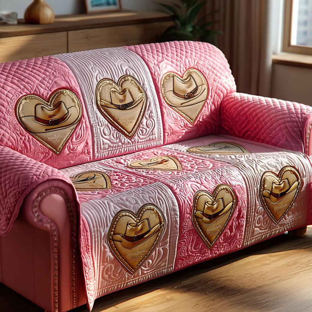 Golden Hearts Quilted Sofa Cover Lounge Room Decor Ideas Cowboy Related Gifts