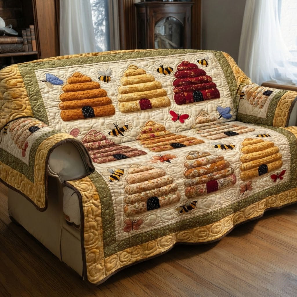 Golden Hive Quilted Sofa Cover Cool Sofa Slipcovers Bee Themed Gifts