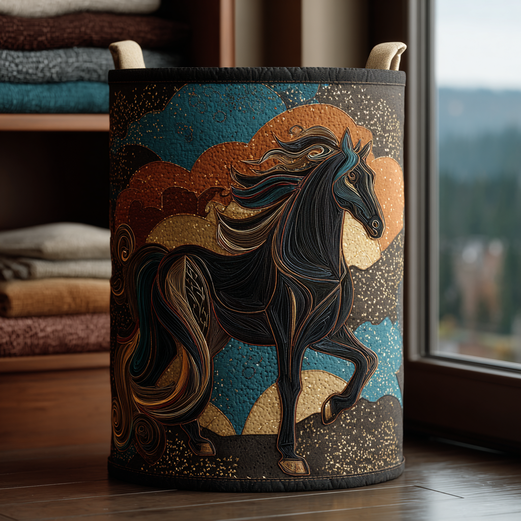 Golden Horse Quilted Laundry Basket Luxury Quilted Laundry Basket for Elegant Interiors