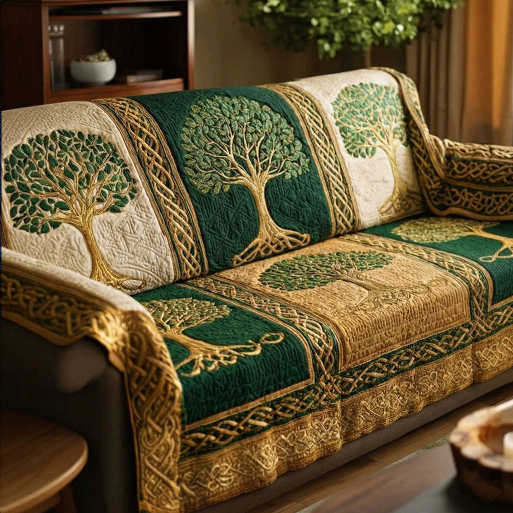Golden Nature Roots Quilted Sofa Cover Cool Sofa Slipcovers Tree Of Life Gifts For Mom