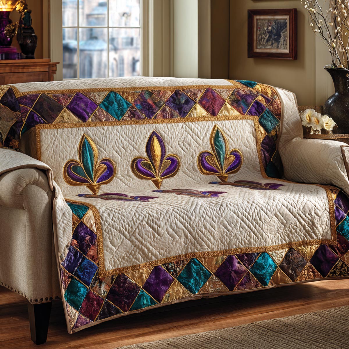 Golden Parade Quilted Sofa Cover The Best Couch Covers Mardi Gras Gift Ideas