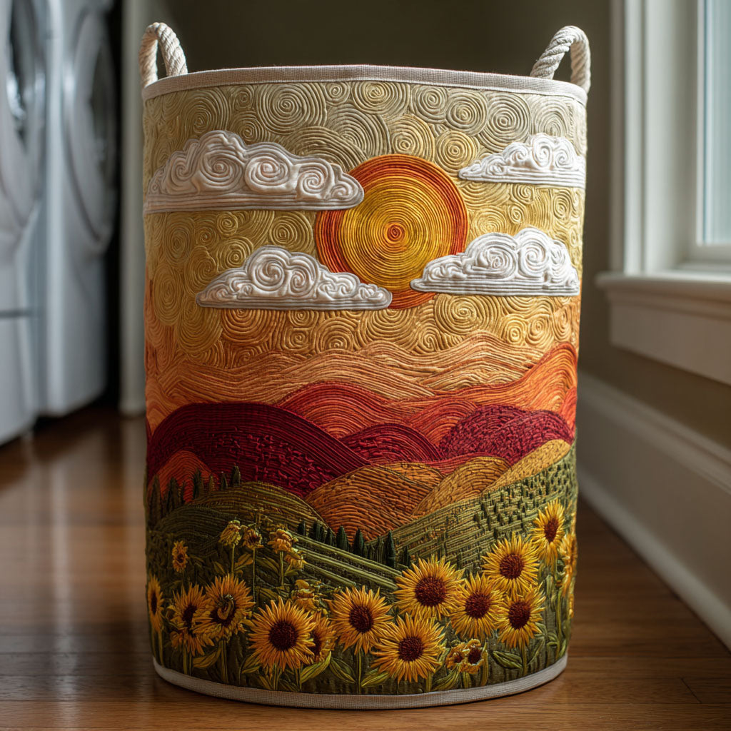 Golden Path Quilted Laundry Basket Sunset Valley Hamper Fabric Landscape Gift For Friends