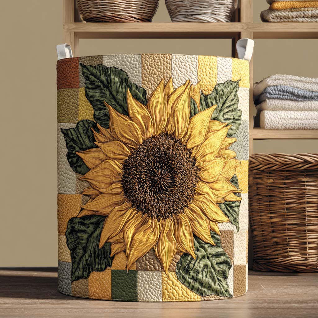 Golden Petals Quilted Laundry Basket Elegant Home Gift Idea with Quilted Laundry Hamper