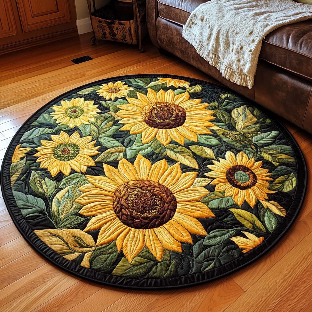 Golden Quilted Round Mat Christmas Entry Way Decor Sunflower Birthday Gifts