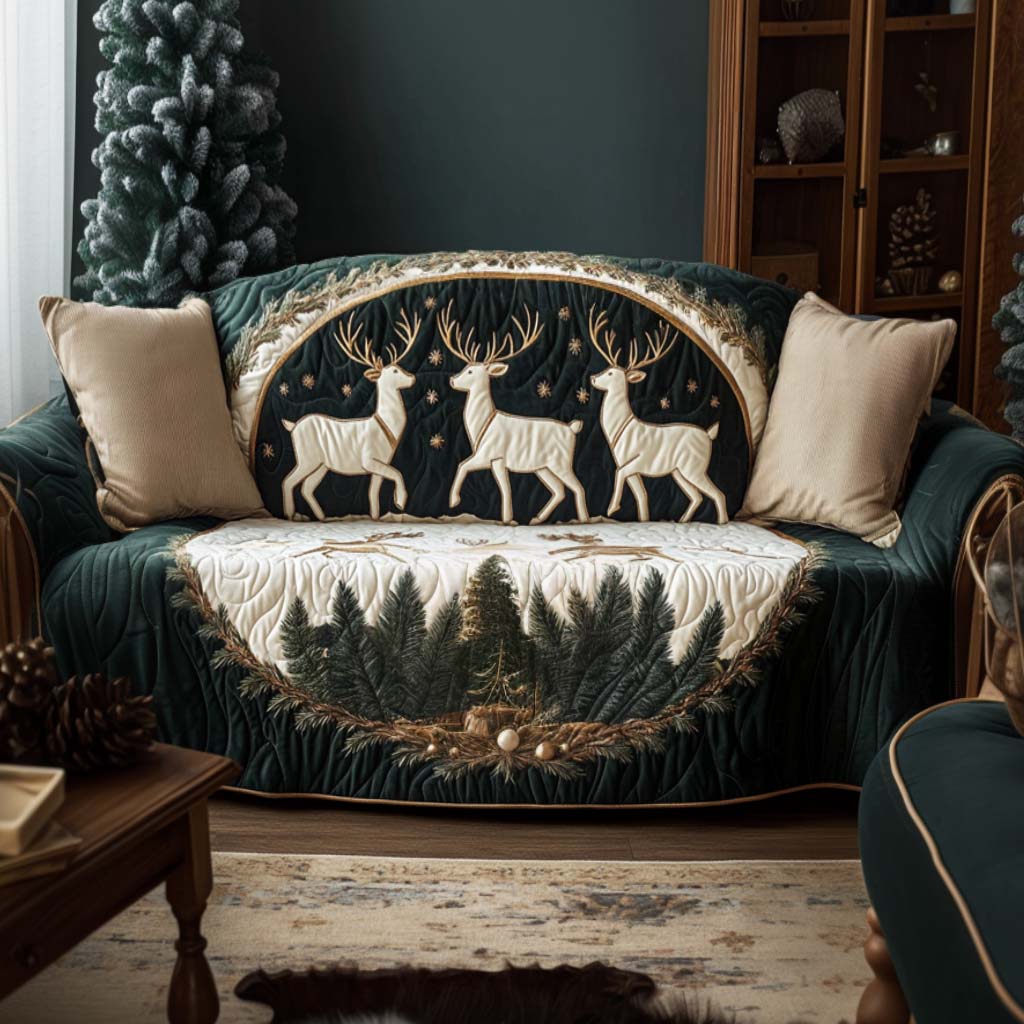 Golden Reindeer Quilted Sofa Cover Santa Sofa Cover Gift Ideas For Friends
