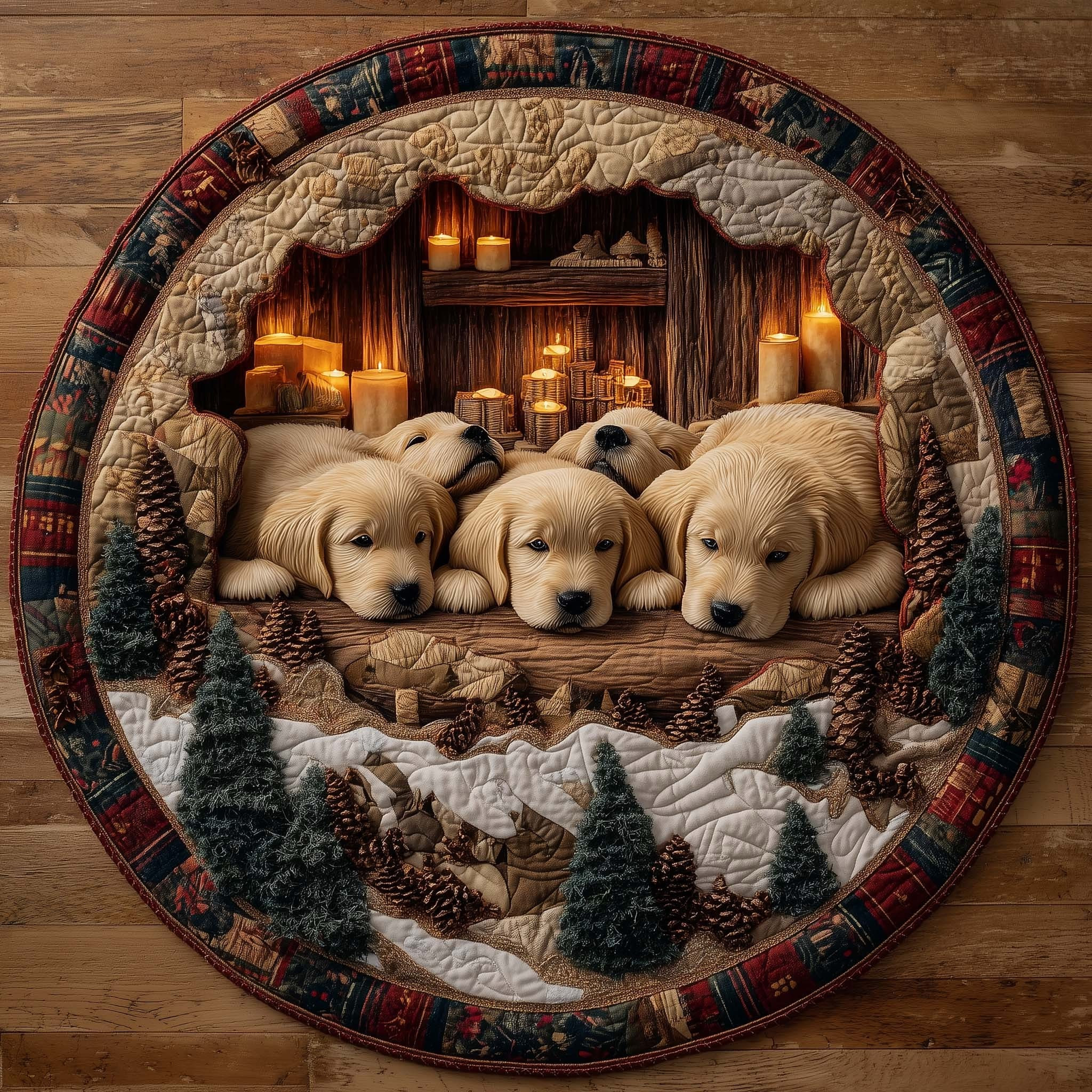 Golden Retriever Christmas Quilted Round Mat Cute Gifts For Golden Retriever Lovers Owners