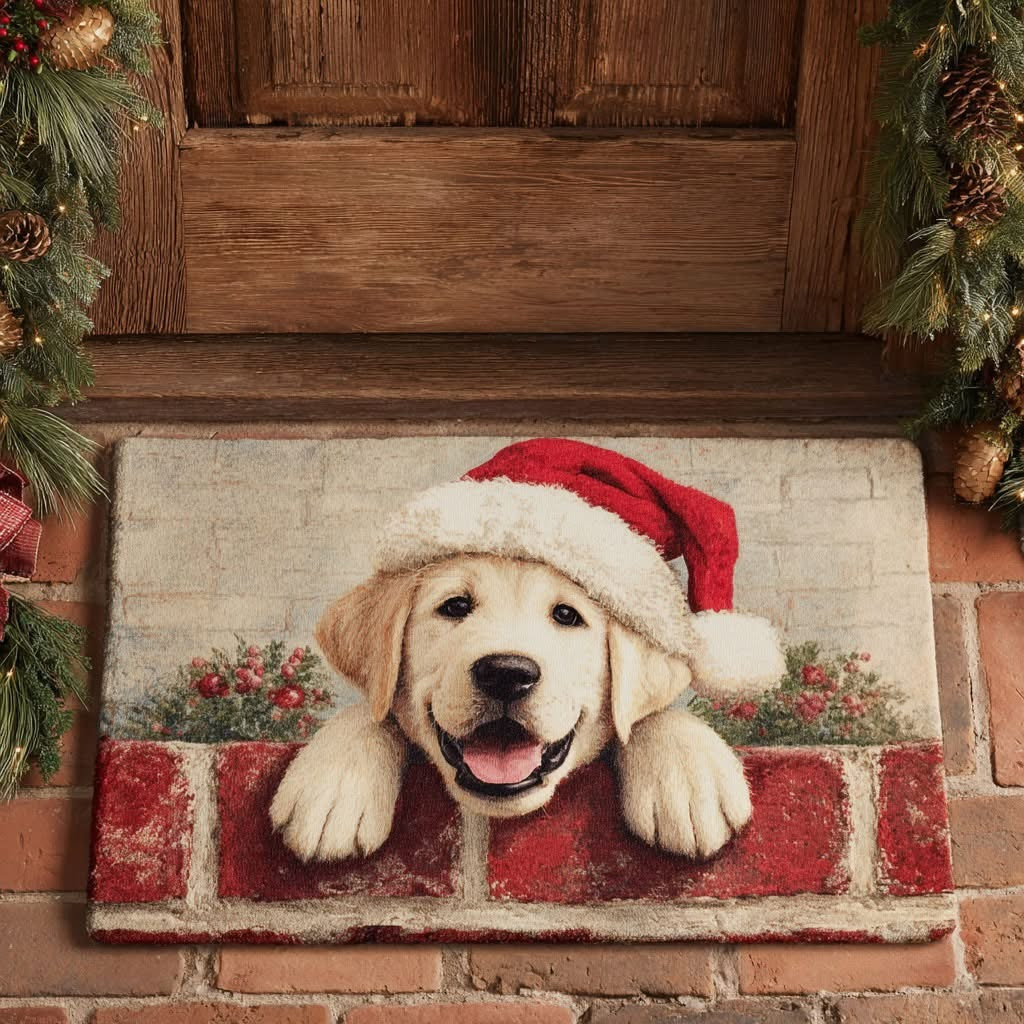 Golden Retriever Doormat Santa Puppy Christmas Doormat Xmas Decoration Gifts
