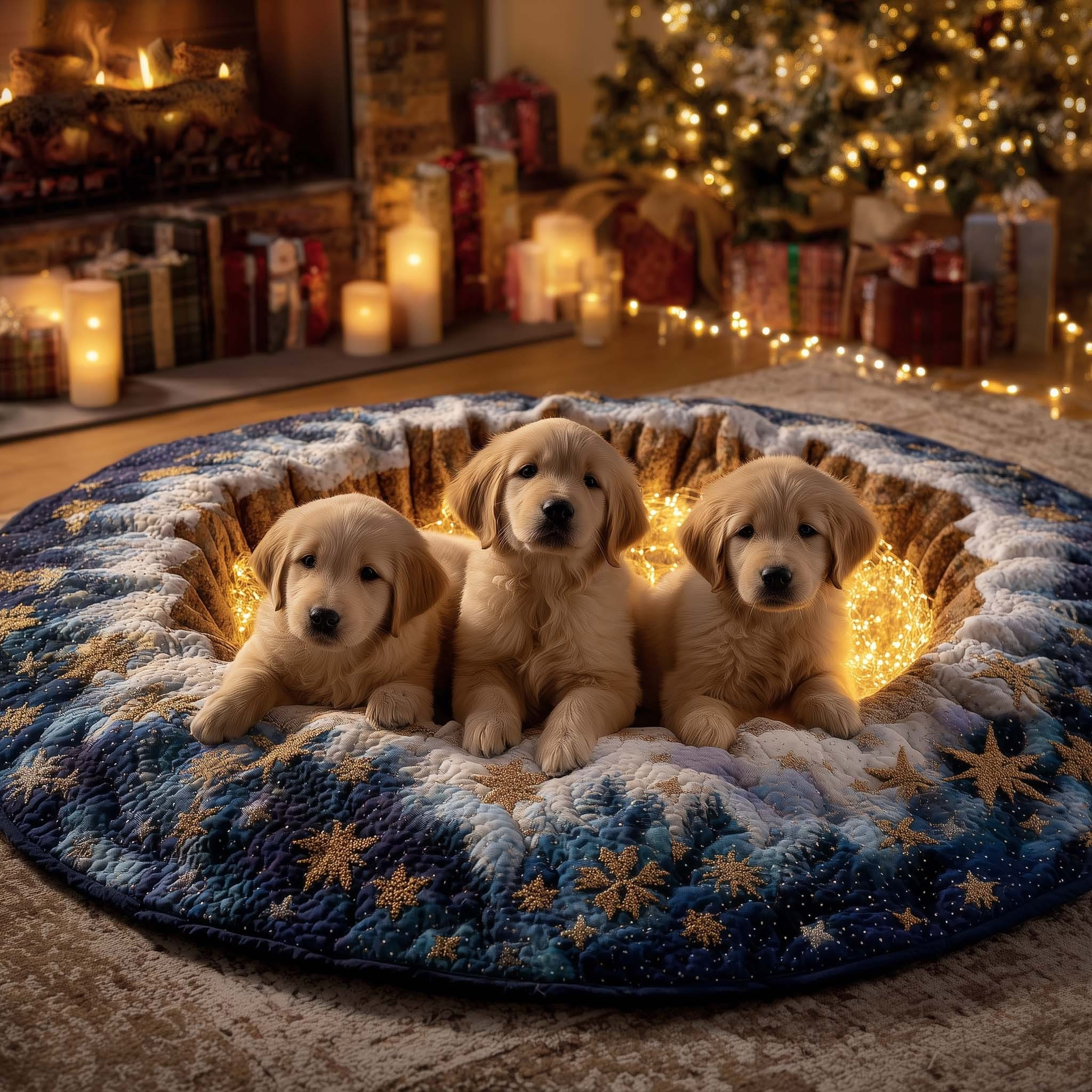 Golden Retriever Puppy Christmas Quilted Round Mat Cute Decorations Gifts For Dog Lovers