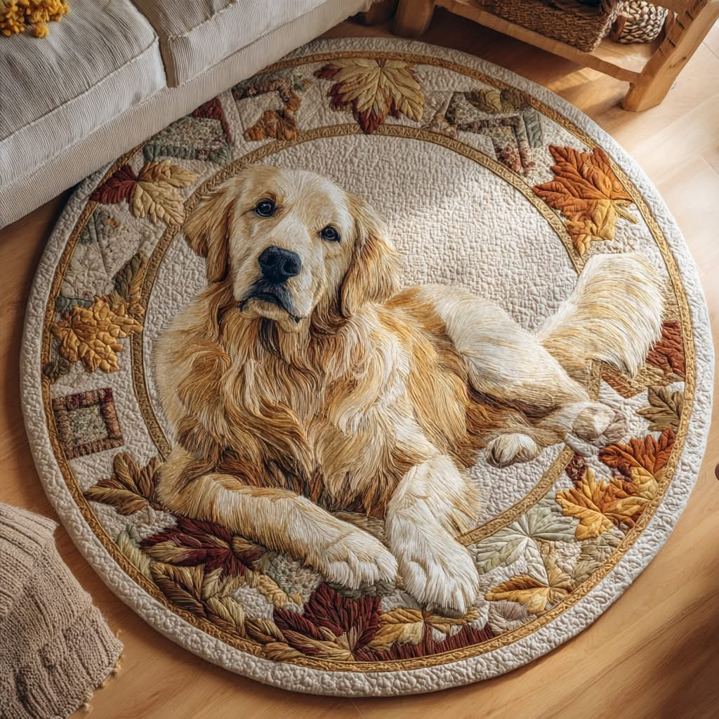 Golden Retriever Pure Quilted Round Mat Cute Dog Home Decor Gifts For Golden Retriever Lovers
