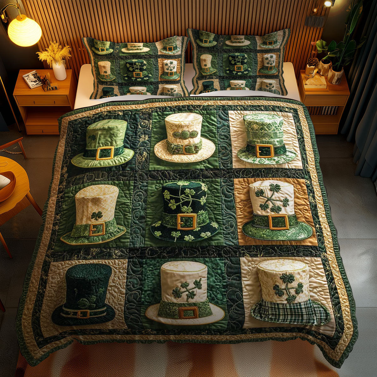 Golden Ribbon Hat Duvet Cover Set Quilt Bedding Set Bedspread Best St Patrick'S Day Gifts
