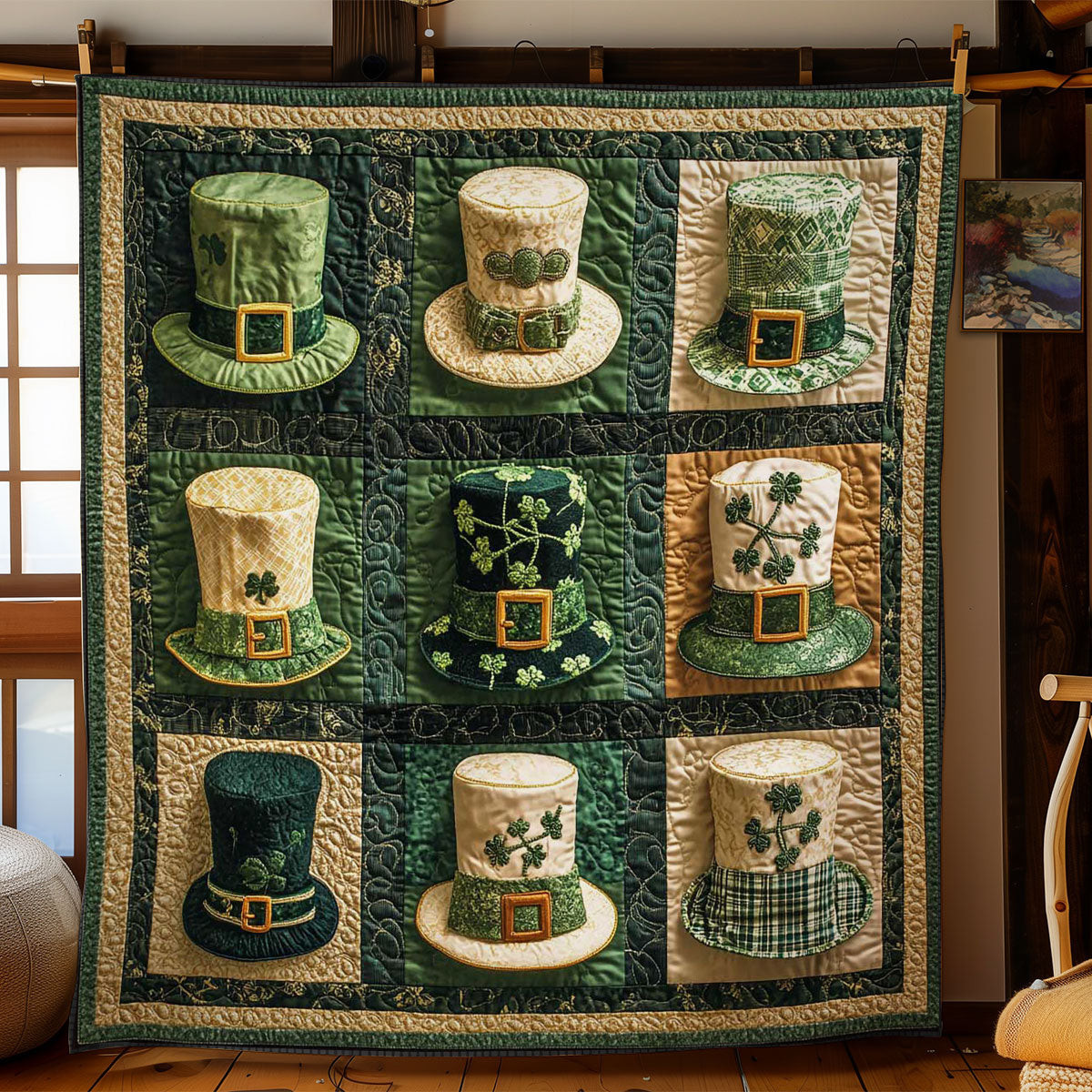 Golden Ribbon Hat Quilt Blanket Cute Sofa Blanket Great St Patrick'S Day Ideas