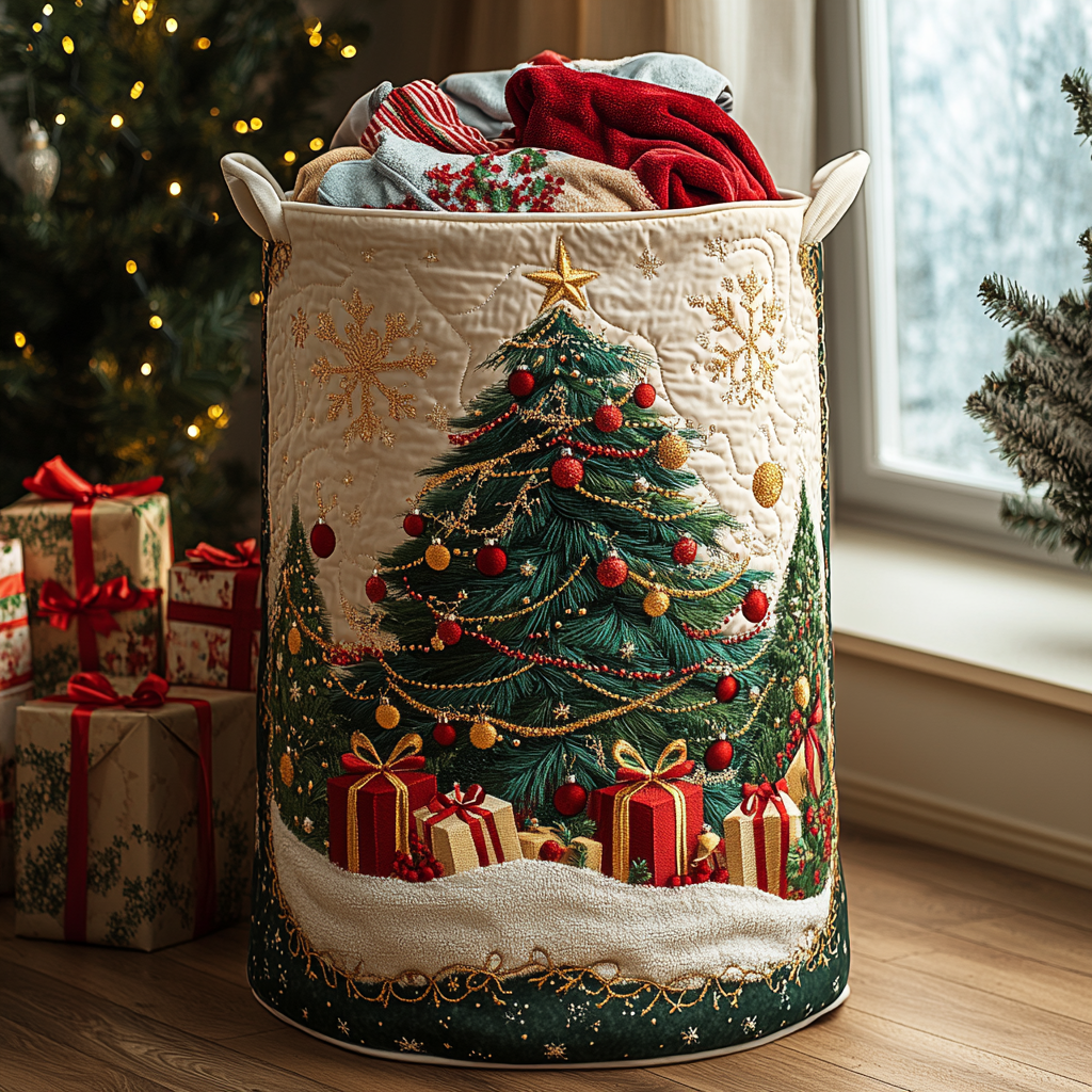 Golden Spruce Quilted Laundry Basket Luxury Quilted Storage Basket Gift for Home Decor Lovers