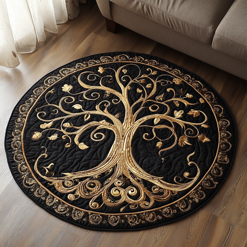 Golden Tree Quilted Round Mat Home Entrance Decor Ideas Christmas Gift Ideas For Wife 2025
