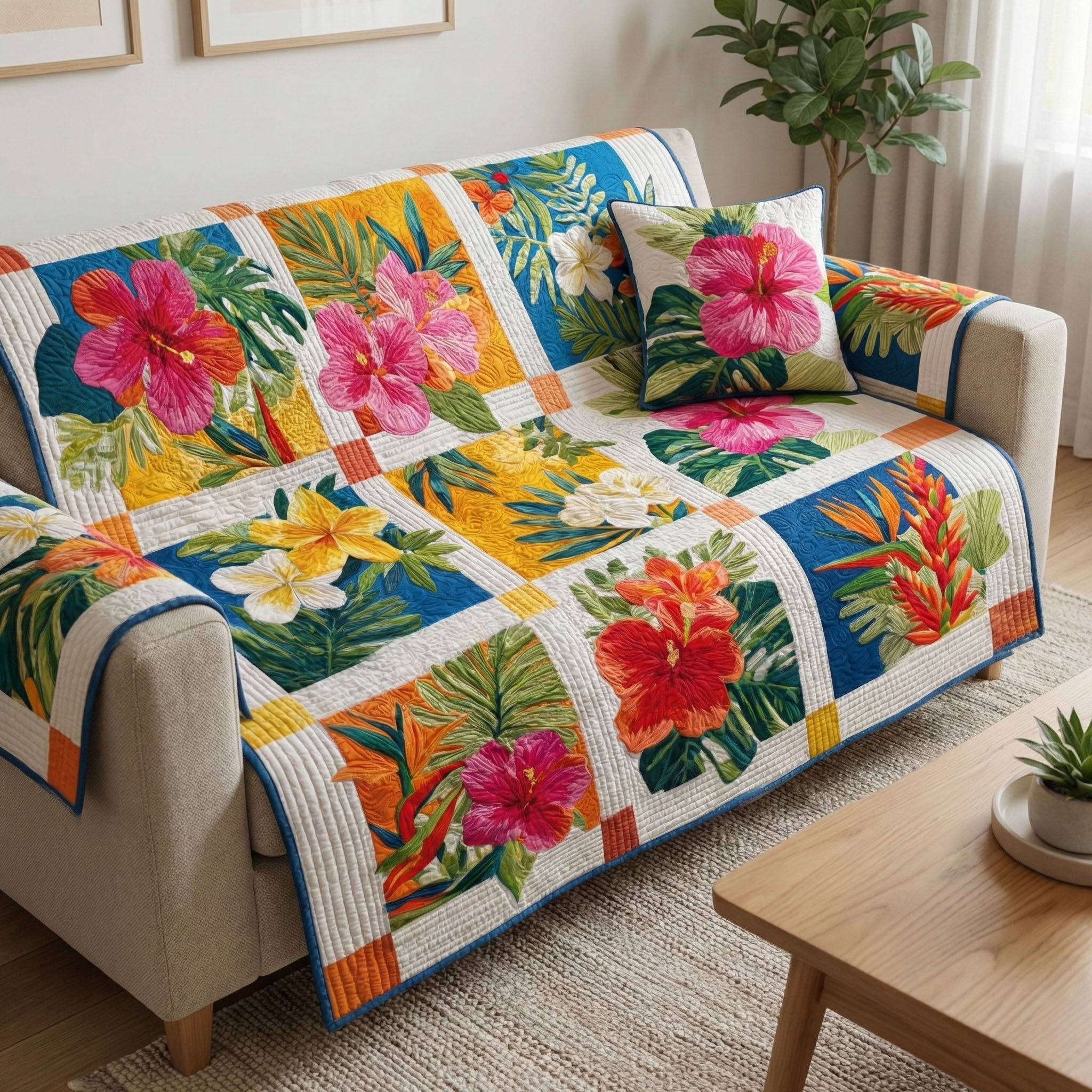 Golden Tropic Quilted Sofa Cover Furniture Covers Mother's Day Delivery Gifts