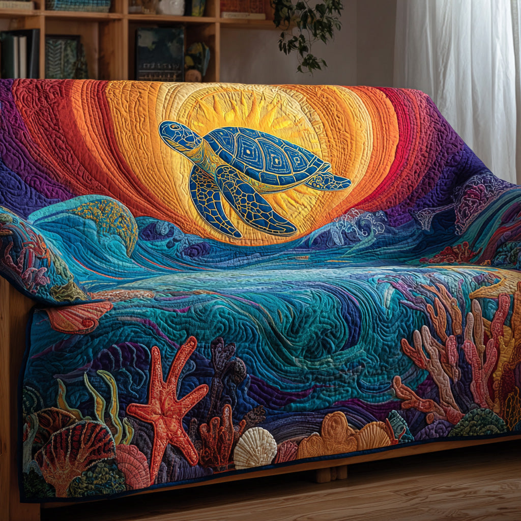 Golden Wave Turtle Quilted Sofa Cover Lounge Room Decor Ideas Sea Turtle Christmas Gifts